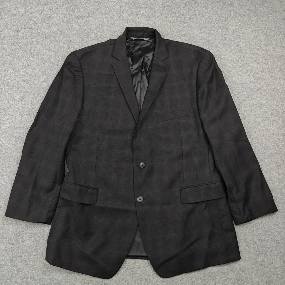 Perry Ellis Portfolio Suit Jacket Mens 46R Black Check Wool Polyester Viscose